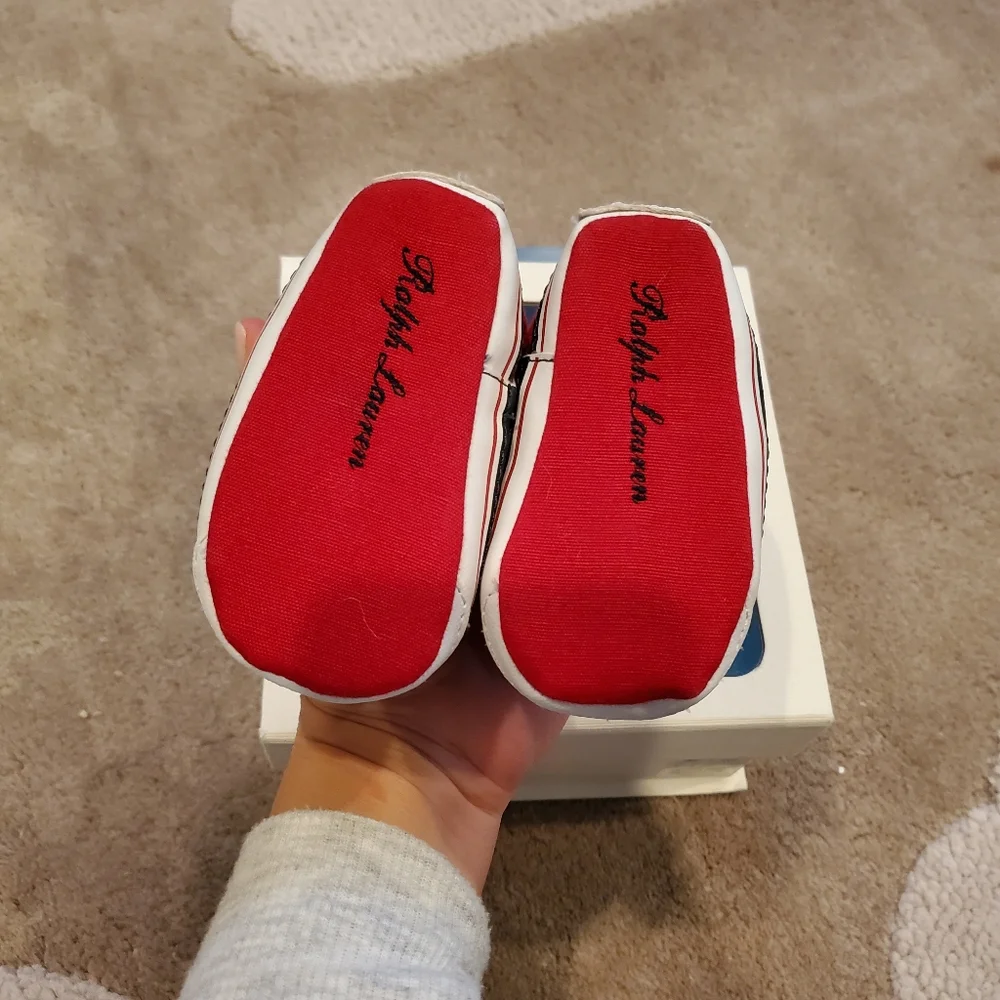 Ralph Lauren Layette Baby Red Canvas Vaughn II Shoes with Box